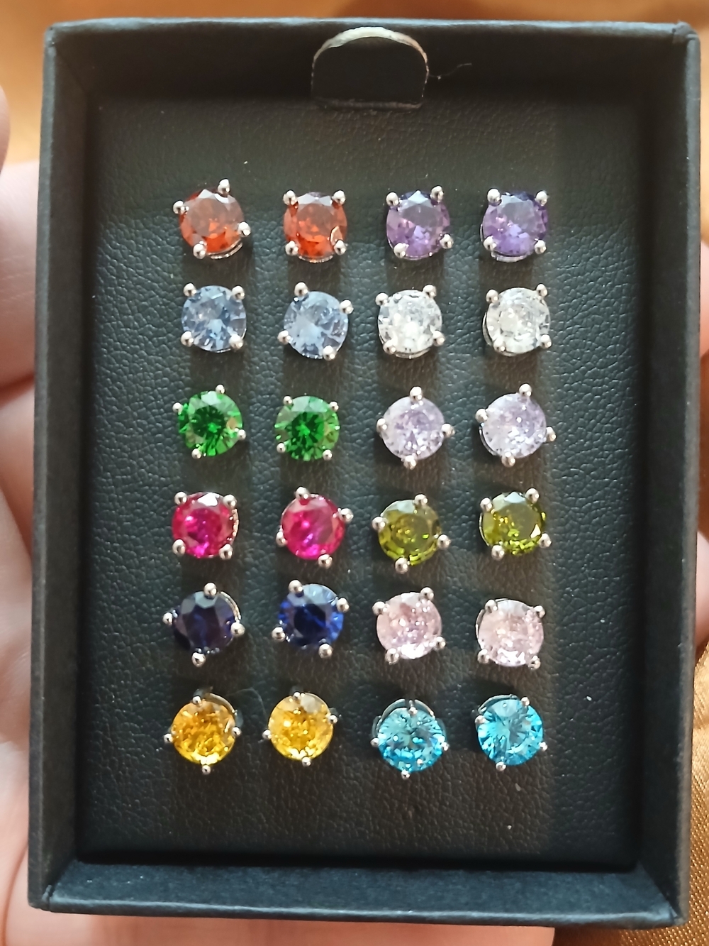 ✨ Birthstone Stud Earrings Set | 12+ Pairs Colorful Gem Studs Silver Tone | Gift